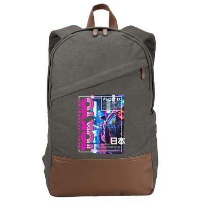 Tokyo City 80s Synthwave Racing Car Japan Tokyo Cotton Canvas Backpack