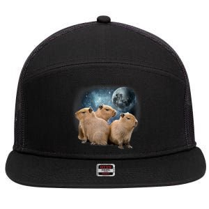 Three Capybaras And Moon Funny Capybara Humor Parody 7 Panel Mesh Trucker Snapback Hat