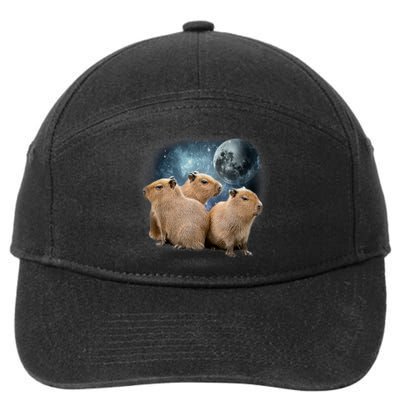 Three Capybaras And Moon Funny Capybara Humor Parody 7-Panel Snapback Hat