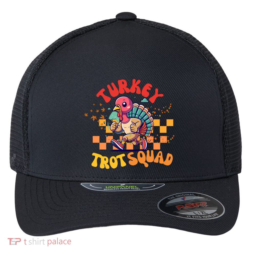Turkey Costume Adult Running Face Turkey Trot Squad Gift Flexfit Unipanel Trucker Cap