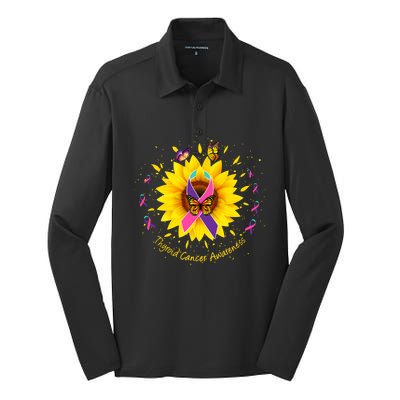 Thyroid Cancer Awareness Sunflower Butterfly Gift Survivor Cute Gift Silk Touch Performance Long Sleeve Polo