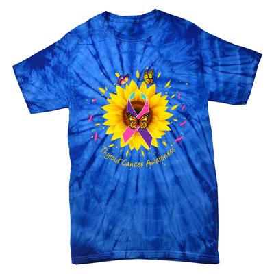 Thyroid Cancer Awareness Sunflower Butterfly Gift Survivor Cute Gift Tie-Dye T-Shirt