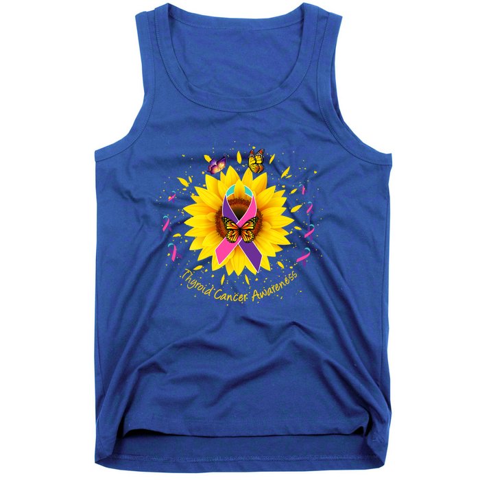 Thyroid Cancer Awareness Sunflower Butterfly Gift Survivor Cute Gift Tank Top