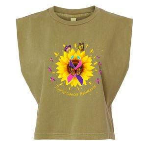 Thyroid Cancer Awareness Sunflower Butterfly Gift Survivor Cute Gift Garment-Dyed Women's Muscle Tee