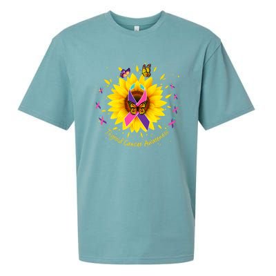 Thyroid Cancer Awareness Sunflower Butterfly Gift Survivor Cute Gift Sueded Cloud Jersey T-Shirt