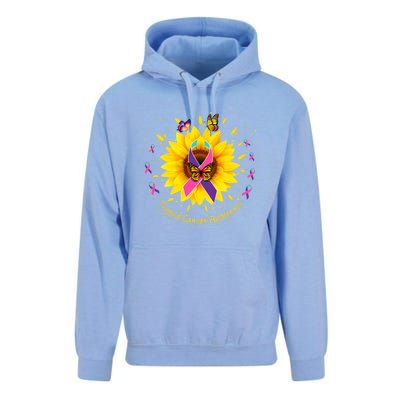 Thyroid Cancer Awareness Sunflower Butterfly Gift Survivor Cute Gift Unisex Surf Hoodie