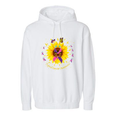 Thyroid Cancer Awareness Sunflower Butterfly Gift Survivor Cute Gift Garment-Dyed Fleece Hoodie