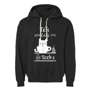 Tea Cats And Books Garment-Dyed Fleece Hoodie