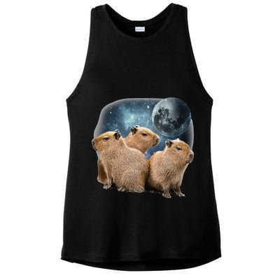 Three Capybaras And Moon Funny Capybara Humor Parody Ladies PosiCharge Tri-Blend Wicking Tank