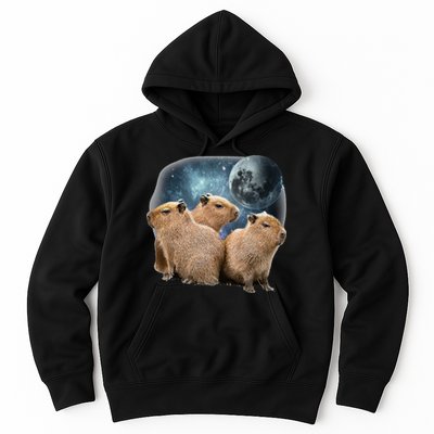 Three Capybaras And Moon Funny Capybara Humor Parody Hoodie
