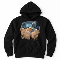 Three Capybaras And Moon Funny Capybara Humor Parody Hoodie