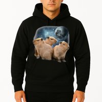 Three Capybaras And Moon Funny Capybara Humor Parody Hoodie