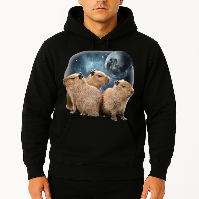 Three Capybaras And Moon Funny Capybara Humor Parody Hoodie