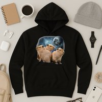 Three Capybaras And Moon Funny Capybara Humor Parody Hoodie