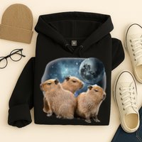 Three Capybaras And Moon Funny Capybara Humor Parody Hoodie