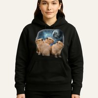 Three Capybaras And Moon Funny Capybara Humor Parody Hoodie