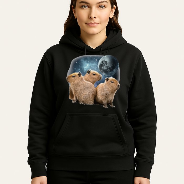 Three Capybaras And Moon Funny Capybara Humor Parody Hoodie