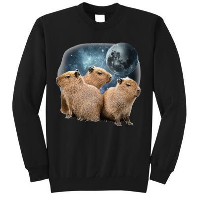 Three Capybaras And Moon Funny Capybara Humor Parody Sweatshirt