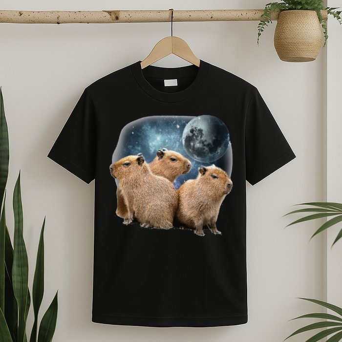 Three Capybaras And Moon Funny Capybara Humor Parody T-Shirt