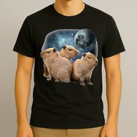 Three Capybaras And Moon Funny Capybara Humor Parody T-Shirt