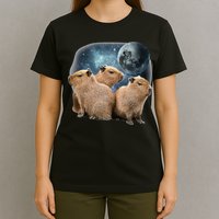 Three Capybaras And Moon Funny Capybara Humor Parody T-Shirt