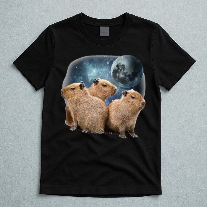 Three Capybaras And Moon Funny Capybara Humor Parody T-Shirt