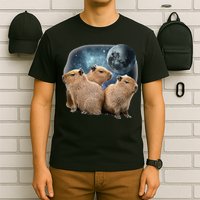 Three Capybaras And Moon Funny Capybara Humor Parody T-Shirt