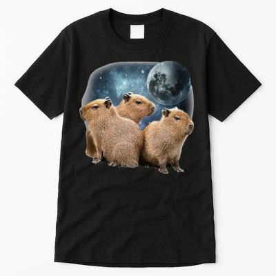 Three Capybaras And Moon Funny Capybara Humor Parody Tall T-Shirt