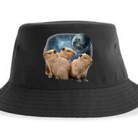 Three Capybaras And Moon Funny Capybara Humor Parody Sustainable Bucket Hat