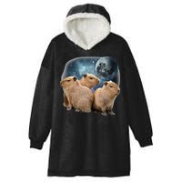 Three Capybaras And Moon Funny Capybara Humor Parody Hooded Wearable Blanket