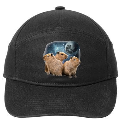 Three Capybaras And Moon Funny Capybara Humor Parody 7-Panel Snapback Hat
