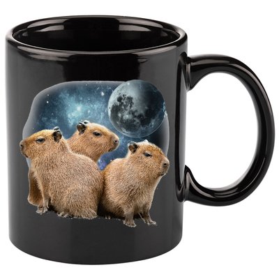 Three Capybaras And Moon Funny Capybara Humor Parody 11oz C Handle Ceramic Mug