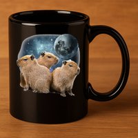 Three Capybaras And Moon Funny Capybara Humor Parody 11oz C Handle Ceramic Mug