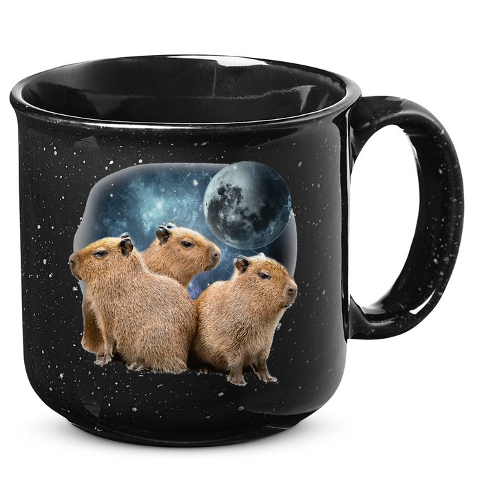Three Capybaras And Moon Funny Capybara Humor Parody 15oz Campfire Ceramic Mug