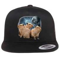 Three Capybaras And Moon Funny Capybara Humor Parody Flatbill Hat