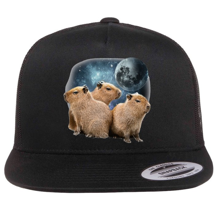 Three Capybaras And Moon Funny Capybara Humor Parody Flatbill Hat