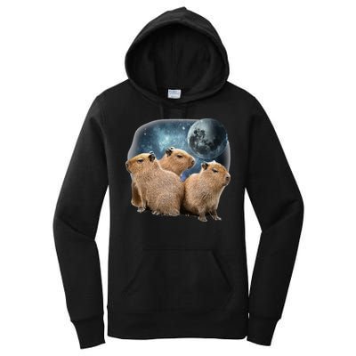 Three Capybaras And Moon Funny Capybara Humor Parody Women's Pullover Hoodie