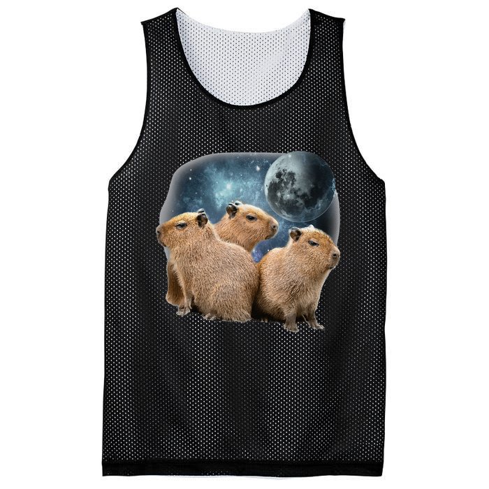 Three Capybaras And Moon Funny Capybara Humor Parody Mesh Reversible Basketball Jersey Tank