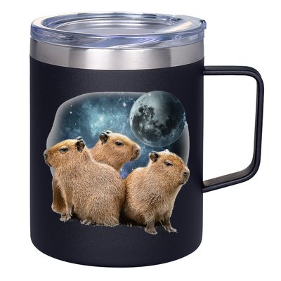 Three Capybaras And Moon Funny Capybara Humor Parody 12oz Stainless Steel Coffee Mug