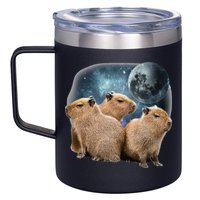 Three Capybaras And Moon Funny Capybara Humor Parody 12oz Stainless Steel Coffee Mug