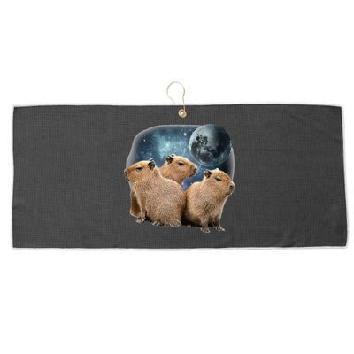 Three Capybaras And Moon Funny Capybara Humor Parody Large Microfiber Waffle Golf Towel