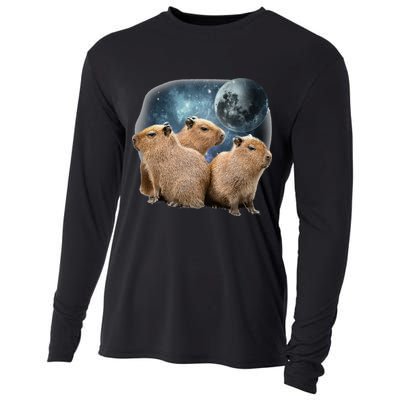 Three Capybaras And Moon Funny Capybara Humor Parody Cooling Performance Long Sleeve Crew