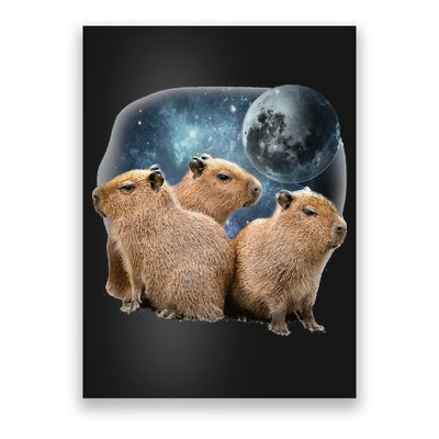 Three Capybaras And Moon Funny Capybara Humor Parody Poster