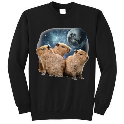 Three Capybaras And Moon Funny Capybara Humor Parody Tall Sweatshirt