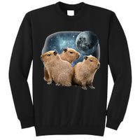 Three Capybaras And Moon Funny Capybara Humor Parody Tall Sweatshirt