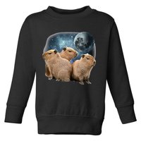 Three Capybaras And Moon Funny Capybara Humor Parody Toddler Sweatshirt