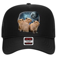 Three Capybaras And Moon Funny Capybara Humor Parody Hat
