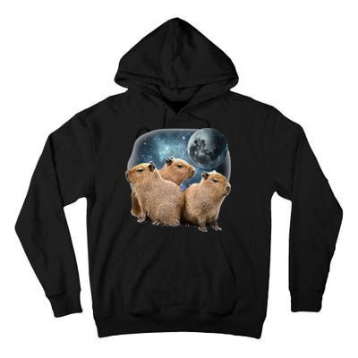 Three Capybaras And Moon Funny Capybara Humor Parody Tall Hoodie