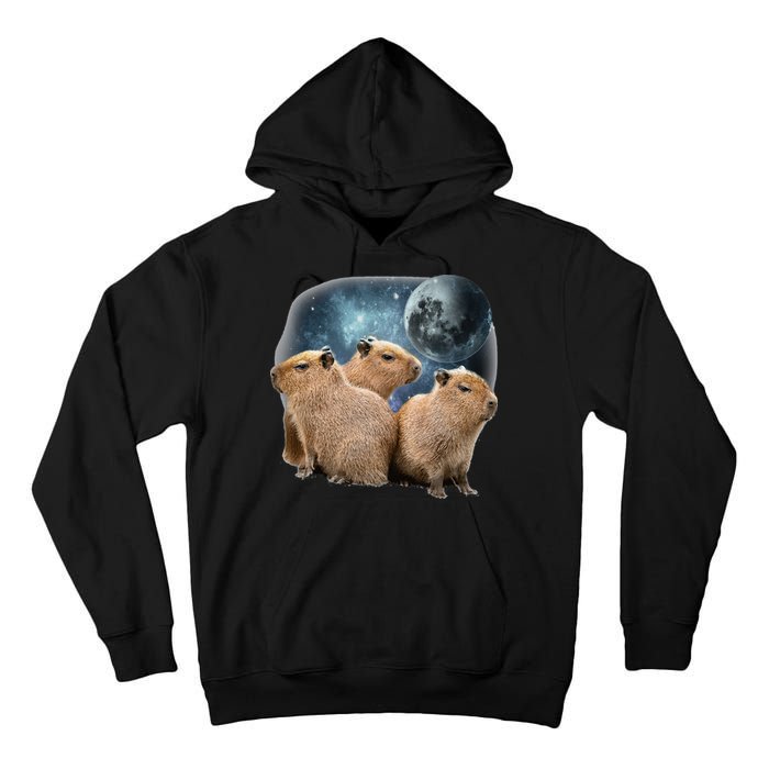Three Capybaras And Moon Funny Capybara Humor Parody Tall Hoodie