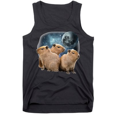 Three Capybaras And Moon Funny Capybara Humor Parody Tank Top